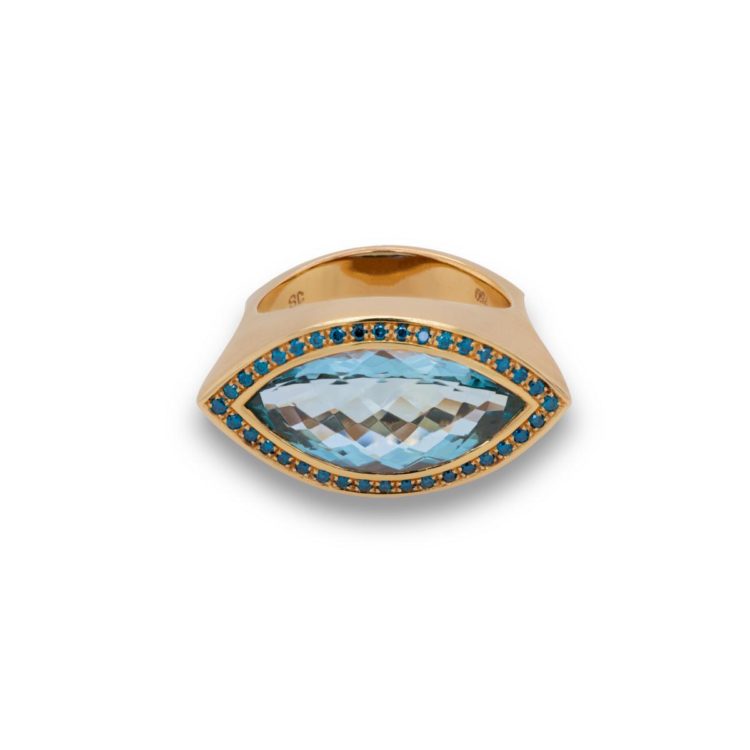 Beryll Ring mit blauen Diamanten