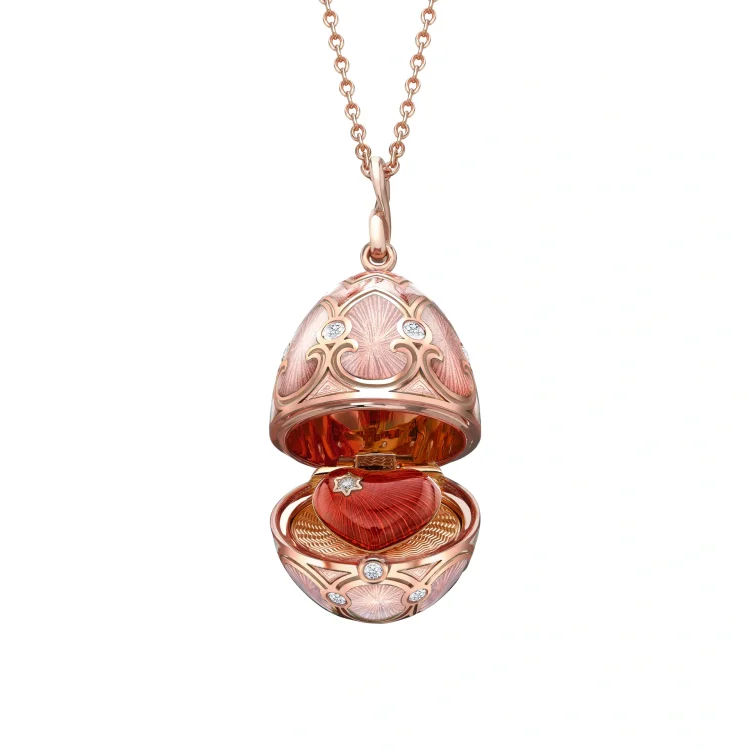 Heritage Rose Gold Diamond & Pink Guilloché Enamel Heart Surprise Locket