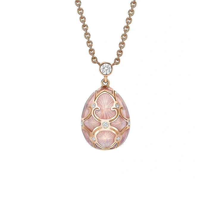 Heritage Rose Gold Diamond & Pink Guilloché Enamel Petite Egg Pendant