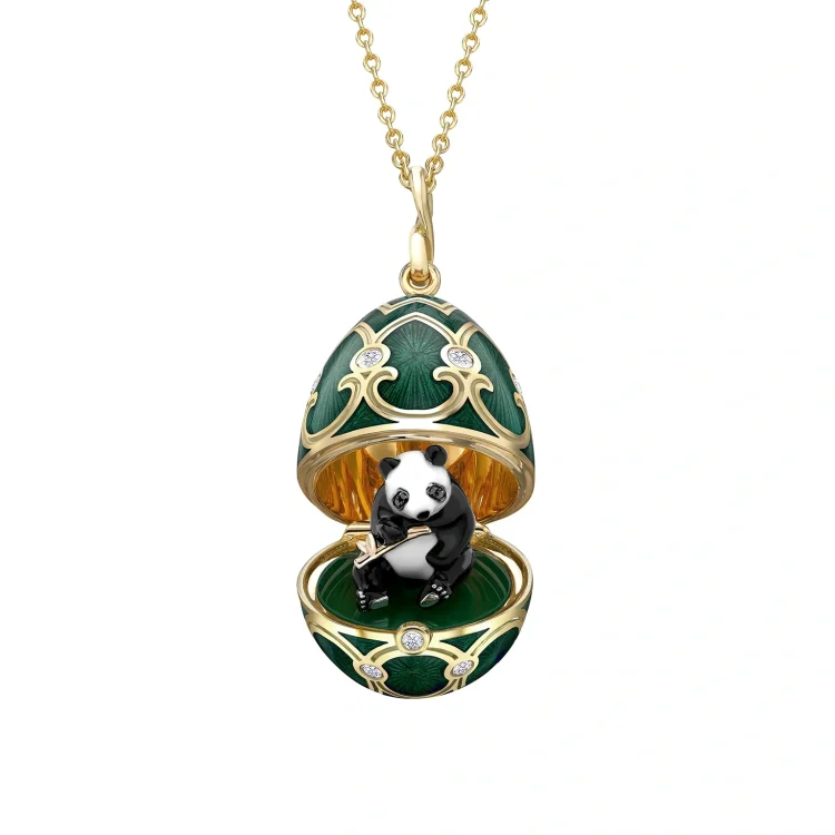 Heritage Yellow Gold Diamond & Green Guilloché Enamel Panda Surprise Locket